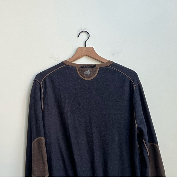 Raffi Reversible Vanise Henley Venley sweater Shirt Brownstone/Clay Elbow Patch - Picture 15 of 16